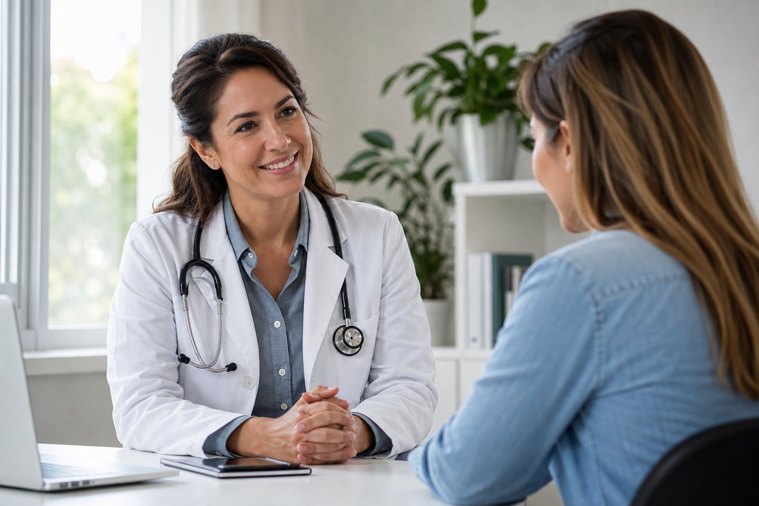 Doctor having a friendly consultation with a patient in a bright clinic